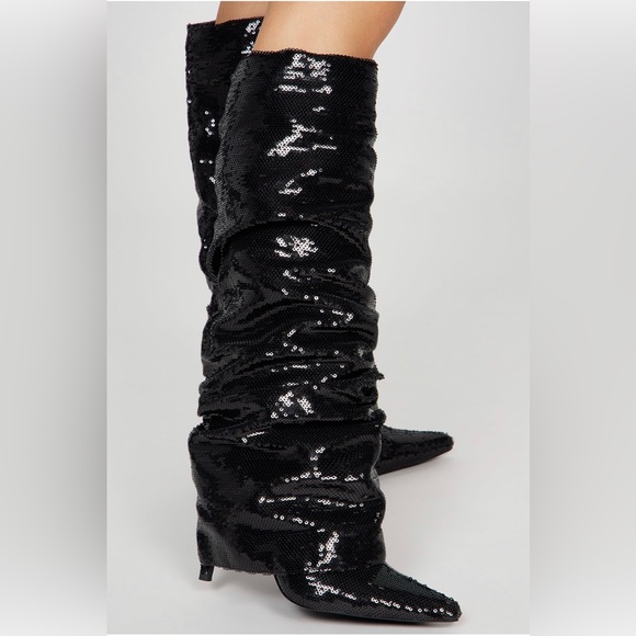 NIB Sequin Knee High Heel Boots 🖤 - Picture 2 of 5
